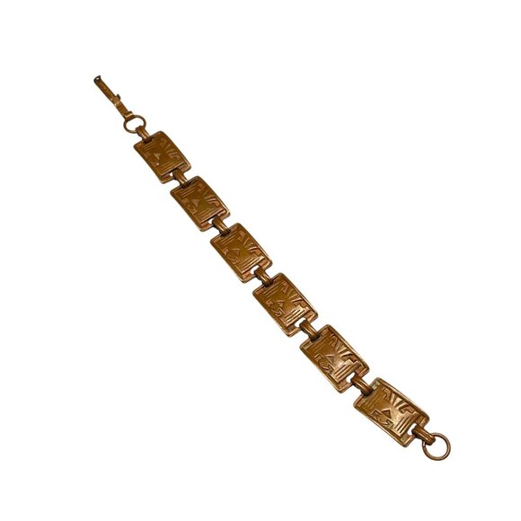 Vintage Copper Link Bracelet With Art Deco Design - Picture 6 of 9